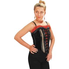 Red and Gold Trim Overbust Corset Corset Steampunk, Modesty Panel, Steampunk Costume, Steampunk Clothing, Underbust Corset, Women Formals