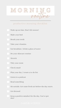 Morning Checklist, Productive Morning Routine, Morning Routine Productive, Morning Routine School, Daily Routine Planner, Morning Routine Checklist, Routine Checklist, Productive Morning, Healthy Morning Routine