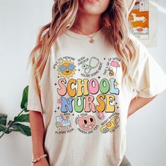 Casual Cotton T-shirt For Nursing, Cute School Shirt With Crew Neck, Casual Text Print T-shirt For Daycare, Casual Short Sleeve Shirt For Daycare, Pre-shrunk Crew Neck Top For Daycare, Cute Short Sleeve T-shirt For School, Cute College T-shirt With Letter Print, Cute Letter Print T-shirt For College, Cute Relaxed Fit Shirt For School