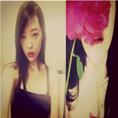 two pictures one with a woman and the other with a flower