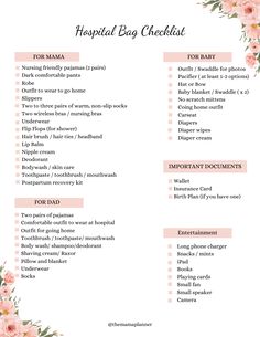 a printable hospital checklist with pink flowers