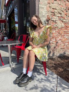 Sunshine in the form of a dress. We love how happy this For Love and Lemons dress makes us feel! Mini Sundress For Party, Cute Mini Sundress For Day Out, Cute Mini Sundress For Garden Party, Mini Sundress For Day Out, Spring Sundress Mini Length, Mini Floral Print Dress For Day Out, Summer V-neck Mini Dress For Casual Occasions, Sundress Mini Dress For Brunch, Mini Dress With Floral Print For Day Out