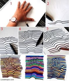 the steps in how to draw waves with pencils are shown on top of each other