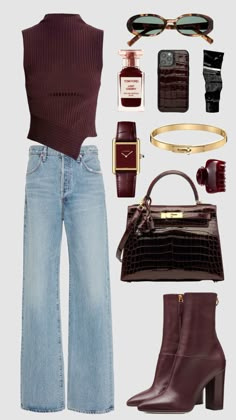 Burgundy Outfit, Casual Preppy Outfits, Stylish Work Outfits, Evening Outfits, Outfit Combinations, Cute Simple Outfits, Outfit Inspo Fall, Preppy Outfits