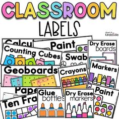 classroom labels with different colors and shapes