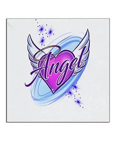 an angel heart with wings and the word angel in purple on a white square background