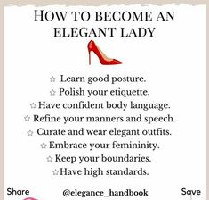 Elegant Lady Essentials, Lady Manners, Carrots And Sweet Potatoes, Elegant Tips, Confident Body Language, Hollywood Beauty, Mode Tips