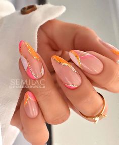 Modern Art Nails, Unghie Sfumate, Orange Nail Designs, Nails Designer, Easy Nails, Orange Nails, Stick On Nails