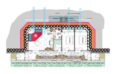 the floor plan for two bedroom motel earthship - green house at the bottom and second level