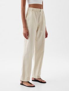 High Rise Linen-Cotton Pull-On Pants Gap Wide Leg Linen Pants, Gap Linen Pants For Spring, Gap Tapered Leg Bottoms For Everyday, Gap Linen Spring Pants, Gap Tapered Leg Pants For Everyday, Gap Tapered Leg Everyday Pants, Casual Linen Pants By Gap, Spring Gap Linen Pants, Gap Cotton Everyday Pants