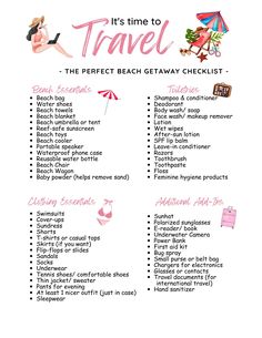 a travel checklist with the words it's time to travel and an image of a