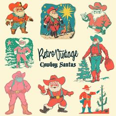 Retro Santa Illustration, Retro Christmas Art, Christmas Graphic Design Illustration, Vintage Cowboy Christmas, Retro Christmas Images, Santa Clipart, Sublimation Stickers, Christmas Cowboy, Cowboy Santa