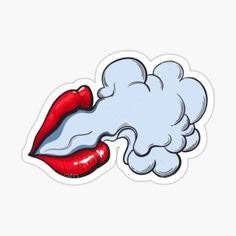 a drawing of a cloud with a red lips on it