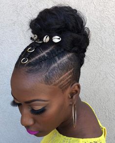 Shaved Sides Updo Black Women, Braided Hair With Shaved Sides And Back, Ponytail Hairstyles With Shaved Sides, Shaved Side Ponytail, Shaved Sides Updo, Cornrows With Shaved Sides, Ponytail With Shaved Sides And Back, Shaved Sides Black Women, Braided Undercut