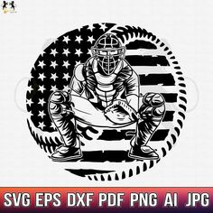 an american flag with a football player sitting on top of it and the words sv eps dxf png