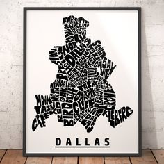 a black and white poster with the word dallas written in different languages on it