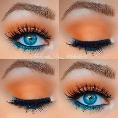 Blue Eyeshadow For Brown Eyes, Morphe 35o, Blue Eyeshadow Looks, Mekap Mata, Orange Eyeshadow, Eyeshadow For Brown Eyes, Blue Eyeliner, Smink Inspiration, Makeup Tricks