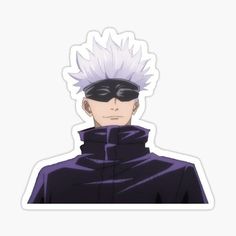 an anime character with purple hair and black eyes sticker on a white background,