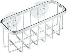 a metal rack with three compartments for soap and toothpaste in it, on a white background