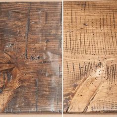 two pictures of wood that have been stained