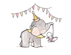 an elephant with a crown on its head holding a baby