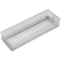 a metal tray with mesh sides