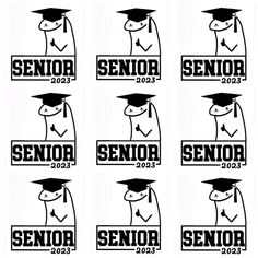 six black and white stickers with the words senior on them