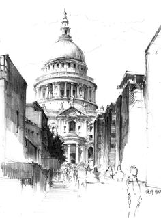 an ink drawing of the dome of st paul's cathedral