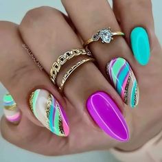 Nails And Rings, Nails Yellow, Beach Nails, Funky Nails, Dope Nails, Nail Arts