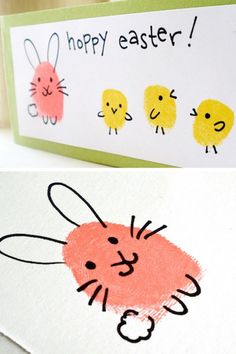 an easter card with the words happy easter written on it and a hand drawn bunny