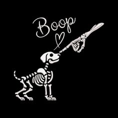 a skeleton dog with a baseball bat in its mouth and the words boop written on it