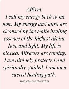 the quote from moon magic press's book affirm i call my energy back to me