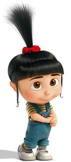 an animated character with black hair and big eyes