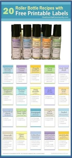 roller bottle recipes with FREE printable labels! Includes Immune Booster, Tummy… Skin Motivation, Roller Blends, Doterra Oil, Immune Booster