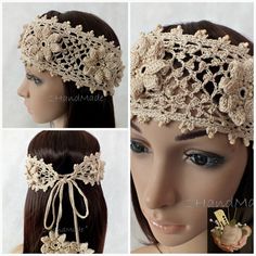 OOAK Irish Lace Crochet Headband Dreadlock Head Wrap beige Boho Wooden Beaded Women Wedding Bridal Cotton Hair Snood #EcoFriendlyCotton #HippieGipsyLace #BohoChicIvory #StretchyHeadband #WeddingBridal #WomensGirlsLadies #ShabbyChicFashion #BeadedHairSnood #SummerGarden #JewelryFlower Adjustable Beige Headpieces For Wedding, Adjustable Cream Headband, Handmade Adjustable Cream Hair Accessories, Beige Wedding Headband, Handmade Adjustable Cream Headpieces, Handmade Bohemian Hair Accessories For Wedding, Adjustable Handmade Cream Headpieces, Bohemian Handmade Hair Accessories For Wedding, Handmade Cream Hair Headband