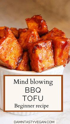 White bowl filled with bbq tofu Tofu For Beginners, Cooking With Tofu, Firm Tofu Recipes, Cooking Tofu, Bbq Tofu, Tofu Recipe