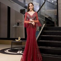 NumberSea-Damen Meerjungfrau Abendkleid V-Ausschnitt Ballkleider Perlenbesetzte formelle Kleider für Frauen Formal Dresses For Women, Beaded Dress, Evening Dresses, Mermaid, Prom Dresses, Lily