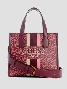 Silvana Mini Totes | Guess US Cube Logo, Bag Guess, Stripes Top, Colorful Tote Bags, Bag Obsession, Quilted Tote Bags, Guess Handbags, Guess Bags, Cheap Handbags