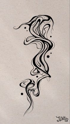 a drawing of a woman's hair with swirls and dots on it, in black ink