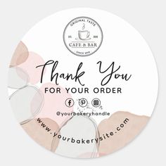 thank you for your order sticker with pink and white circles on the bottom,