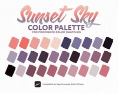 the swatet sky color palette for procreate color swatches is shown in various shades