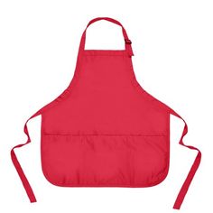 a red apron with an adjustable neck and straps on the front, against a white background