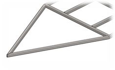 the triangle is made up of metal bars and has been cut into four equal triangles