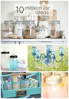 ten mason jar ideas for home decor and crafts, including jars with candles in them