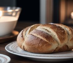 a loaf of bread sitting on top of a white plate