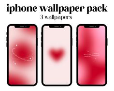 three iphone wallpaper packs with hearts on them and the text, 3 wallpapers