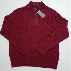 Polo Ralph Lauren Men's Burgandy/Wine Pullover 1/4 Zip Cotton Cable Knit Sweater Ralph Lauren Sweater Men, Ralph Lauren Half Zip, Quarter Zip Men, Cotton Cable Knit Sweater, Polo Ralph Lauren Hoodie, Mens Quarter Zip, Ralph Lauren Pullover, Polo Ralph Lauren Sweater, Classic Sweater