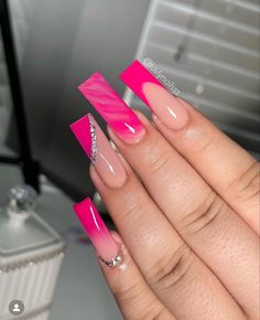 Nails Rose, Long Acrylic Nail Designs, Hot Pink Nails, Colored Acrylic Nails, Short Square Acrylic Nails, Long Acrylic Nails Coffin, Acrylic Nails Coffin Pink