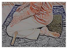 a drawing of a person sitting on a rug