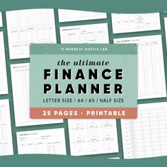 the ultimate finance planner with 25 pages and printable sheets for each page, including